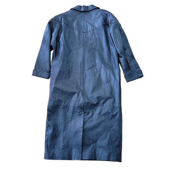 Structured Black Leather Trench Coat M Slouchy Oversized 90s Y2K Gorpcore Pocket - Picture 3 of 7